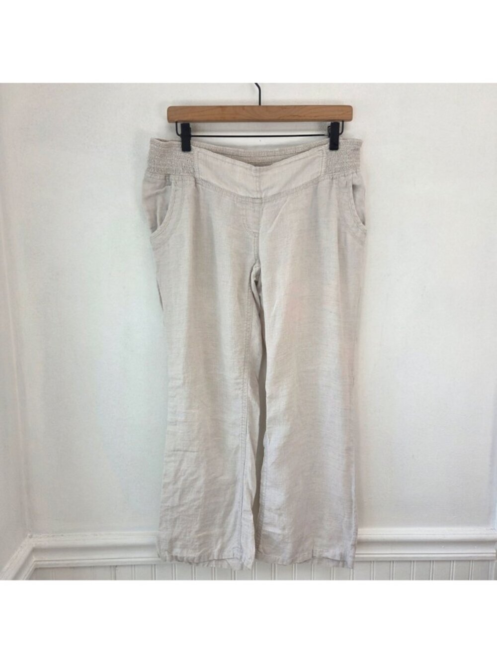 BUNDLE (2) Motherhood Maternity 100% Linen Pants Elastic Pull-On Size M - Picture 2 of 16